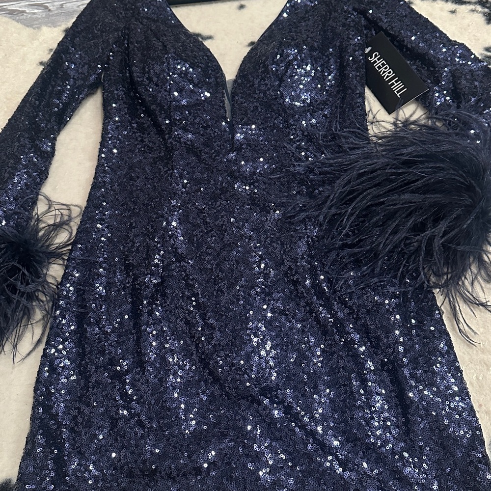 Sherri Hill Midnight Blue Sequin Cocktail Dress